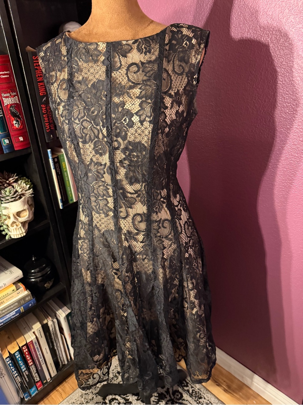 Sleeveless Black Lace Fit-and-Flare Dress- CB